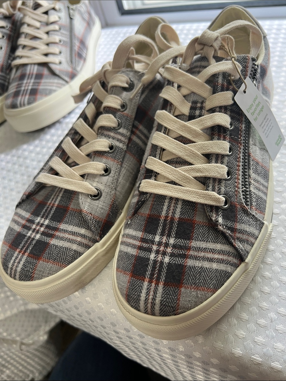 Taos Footwear Plaid Sneakers in Gray, Tan and Rust Z Soul